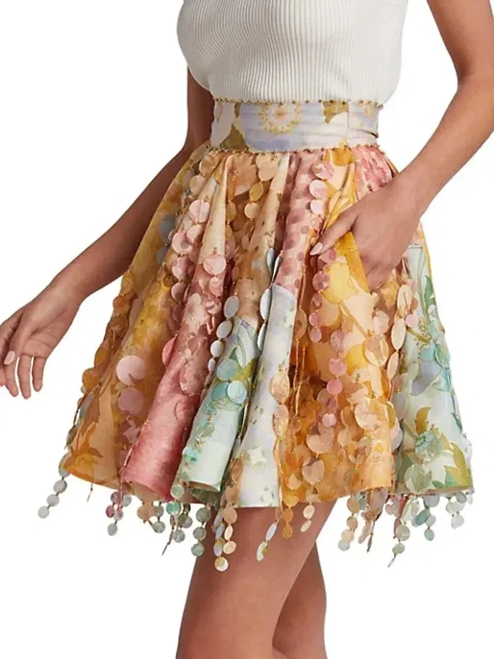 Zimmermann Tempo Disco Patch Tassel Mini Flare Skirt - Picture 4 of 11